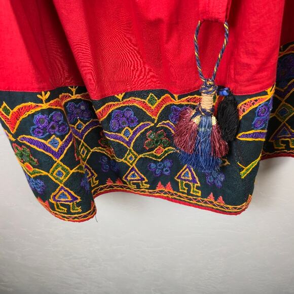 Handcrafted Red Gypsy Kutchi Hand Embroidered Mirrow Imag Ethnic Maxi Skirt XL - Picture 9 of 13